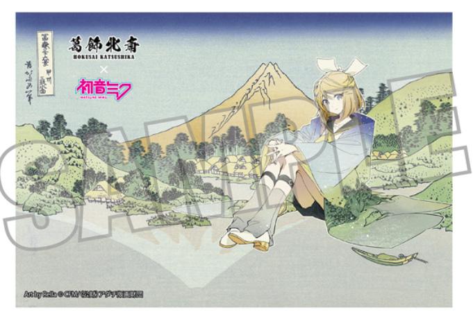 【Pre-order】Hokusai Katsushika x Hatsune Miku - Kagamine Rin Postcard (by Rella; Reflection in Lake at Misaka in Kai Province)