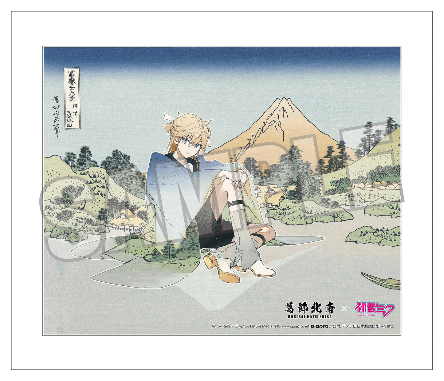 【Pre-order】Hokusai Katsushika x Hatsune Miku - Kagamine Len Canvas Art (by Rella; Reflection in Lake at Misaka in Kai Province)